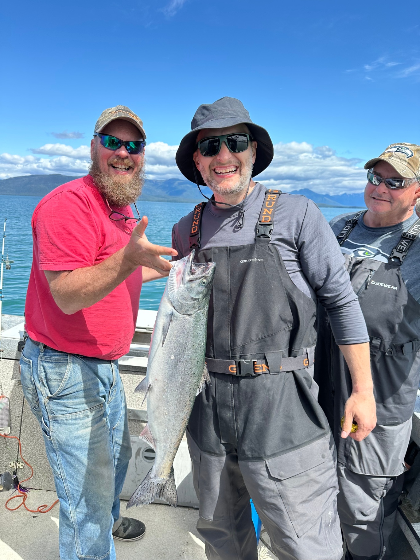 Crew celebrating a fresh King salmon